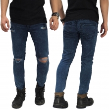 Jeans Ripped On Knee and Thigh Blue Washed