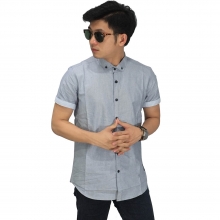 Kemeja Pendek Oxford With Stripe Soft Grey