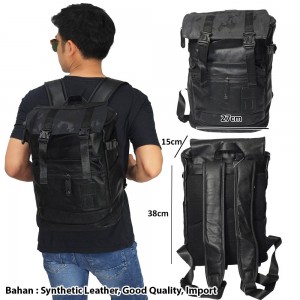 Tas Backpack Leather Meet Canvas Black
