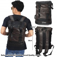 Tas Backpack Leather Meet Canvas Brown