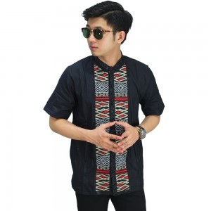 Baju Koko Pendek Bordir Anyaman Black