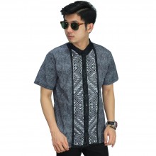 Baju Koko Pendek Bordir Batik Tenun Grey