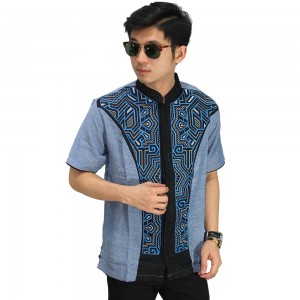 Baju Koko Pendek Bordir Jasko Modern Blue