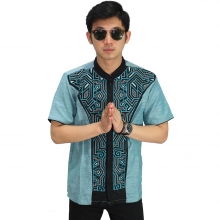 Baju Koko Pendek Bordir Jasko Modern Hijau Tosca