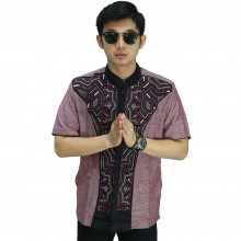 Baju Koko Pendek Bordir Jasko Modern Maroon