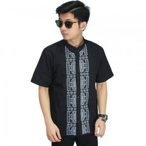 Baju Koko Pendek Bordir Kotak Black