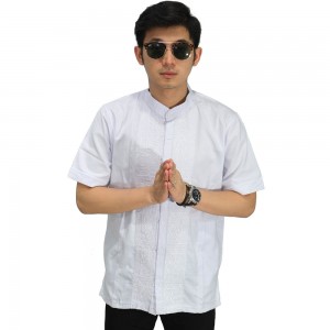 Baju Koko Pendek Bordir Kotak White