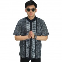 Baju Koko Pendek Bordir Zig Zag Black