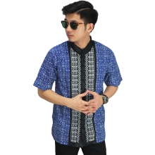 Baju Koko Pendek Bordir Zig Zag Blue