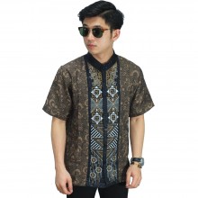 Baju Koko Pendek Bordir Abstract Brown