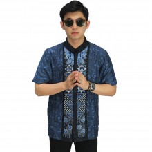 Baju Koko Pendek Bordir Abstract Navy