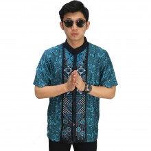 Baju Koko Pendek Bordir Abstract Tosca