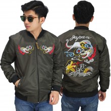 Jaket Bomber Sukajan Japan Dragon Mountain Dark Green