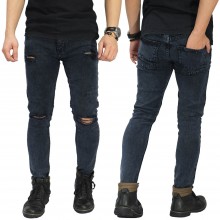 Jeans Ripped On Knee and Thigh Black Washed