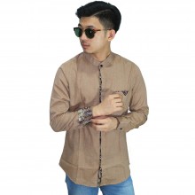 Kemeja Grandad List Batik Brown