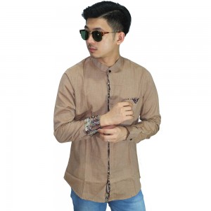 Kemeja Grandad List Batik Brown