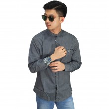 Kemeja Grandad List Batik Grey