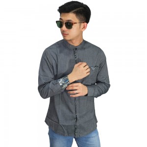 Kemeja Grandad List Batik Grey