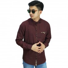 Kemeja Grandad List Batik Maroon