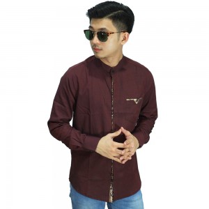 Kemeja Grandad List Batik Maroon