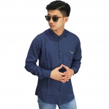 Kemeja Grandad List Batik Navy