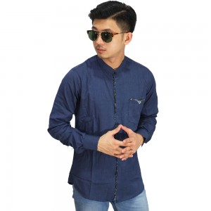 Kemeja Grandad List Batik Navy