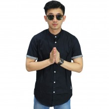 Kemeja Pendek Grandad With List Black