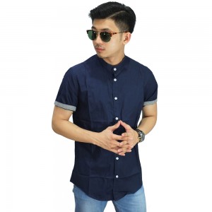 Kemeja Pendek Grandad With List Navy