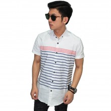 Kemeja Pendek Blocking Stripe White