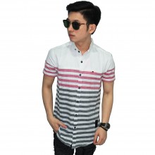 Kemeja Pendek Two Tone Stripe White