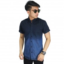Kemeja Denim Pendek Dark Blue Gradation