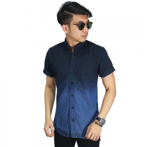 Kemeja Denim Pendek Dark Blue Gradation