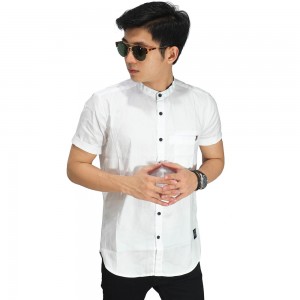 Kemeja Pendek Grandad Collar Putih