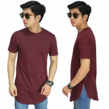 Longline T-Shirt Faded Stripe Maroon