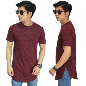Longline T-Shirt Faded Stripe Maroon