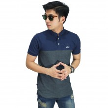 Polo Shirt Grandad Collar Navy Bottom Grey