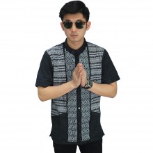 Baju Koko Pendek Bordir Hexagonal Black