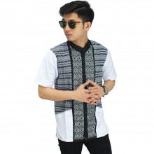 Baju Koko Pendek Bordir Hexagonal White