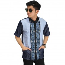 Baju Koko Pendek Bordir Wajik Blue