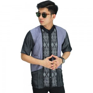 Baju Koko Pendek Bordir Wajik Grey