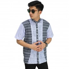 Baju Koko Pendek Jasko Multi Motif Putih Kebiruan
