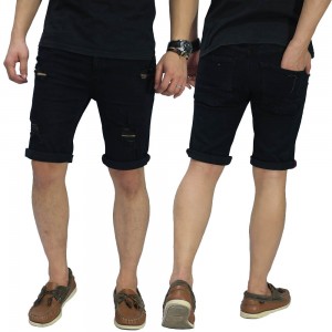 Celana Pendek Denim Ripped On Knee and Thigh Black