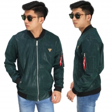 Jaket Bomber Leather Dark Tosca