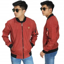 Jaket Bomber Leather Merah Bata