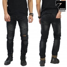 Jeans Biker Ripped Black Faded