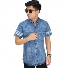 Kemeja Denim Pendek Sleeve Three Stripe