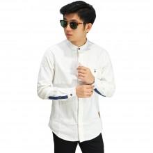 Kemeja Grandad Cuff List White
