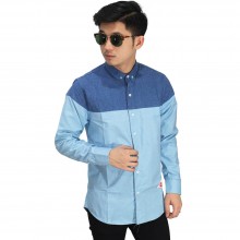 Kemeja Half Combination Dark And Soft Blue