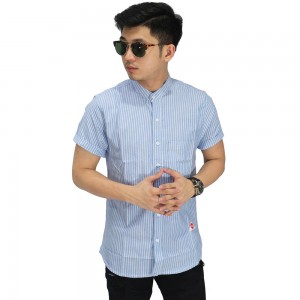 Kemeja Pendek Grandad Vertical Stripe Soft Blue