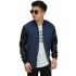 Jaket Bomber Sleeve Leather Navy